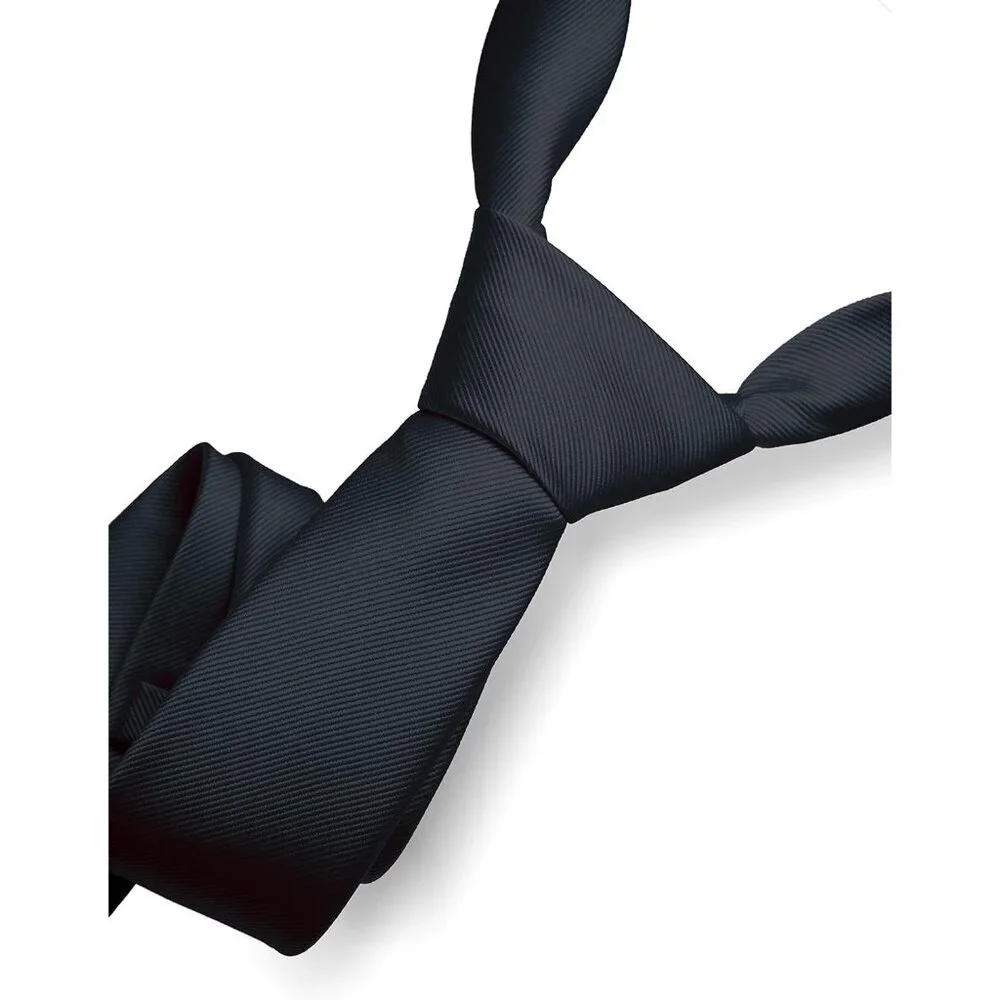Men's Black Solid Colour Tie Formal Necktie Imported Silk Blend